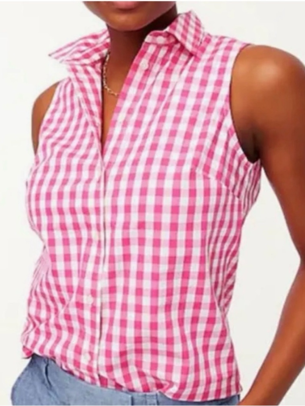 J.Crew Re-Imagined Pink White Gingham Sleeveless Button Down Top 2X Plus